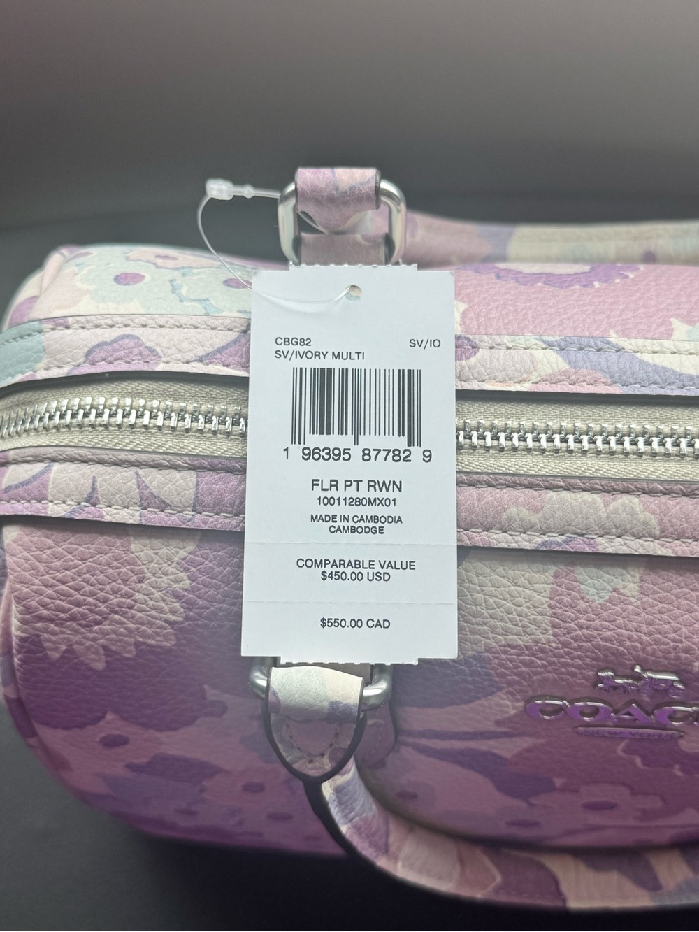COACH Signature Canvas Satchel Wallet Set w/ Floral Print In Silver/Ivory/Purple - Picture 6 of 9